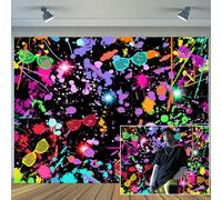Sfondo fluorescente fluorescente per feste, graffiti e feste, 2,4 x 1,8 m, colorato con schizzi di vernice a tema anni '80 e '90, sfondo fotografico per bambini e adulti, per feste di compleanno e