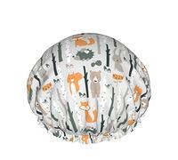 Sfondo Foresta Con Cute Fox Cuffia Da a Impermeabile Riutilizzabile Da Bagno Elastica Per Donna, Cappucci Per Ragazze Spa Uso Domestico, Hotel E Parrucchiere