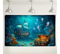 Sfondo fotografico a tema avventura oceanica, decorazione per feste di compleanno, celebrazioni estive, 180 x 109 cm