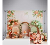 Sfondo fotografico a tema Kate Peach 10x6.5ft/3x2m con arco di palloncini ideale per baby shower rivelazione del sesso cake smash e feste di compleanno