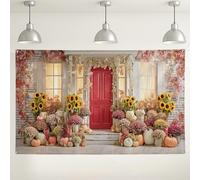 Sfondo fotografico autunnale, decorazioni floreali rustiche autunnali per il Ringraziamento, zucca girasole sfondo per feste e celebrazioni, 180 x 109 cm