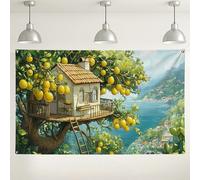 Sfondo fotografico con albero di limoni, scena naturale fantasiosa, elegante decorazione per interni/esterni per feste, eventi primaverili/estivi, 180 x 109 cm