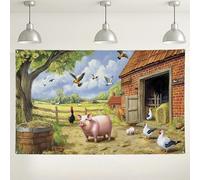 Sfondo fotografico con animali da fattoria, sfondo fotografico in stile rustico rustico, decorazione con maiale e pollo, per eventi di festa in fienile, decorazioni a tema agricolo primaverile, 180 x