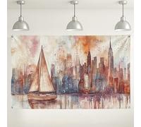 Sfondo fotografico con skyline della città, paesaggio urbano ad acquerello, perfetto per decorare la casa, eventi di viaggio, riunioni estive, 180 x 109 cm