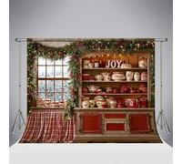Sfondo Fotografico Cucina Natale Kate 8x8ft/2.5x2.5m Mobili Marrone Rustico Stoviglie Rosse Foresta Neve Sfondi Ritratti Bambini Famiglia Sfondo Decorativo Studio Foto