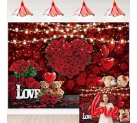 Sfondo fotografico da parete con rose rosse, romantico, floreale, con cuore, per San Valentino, addio al nubilato, anniversario, festa di nozze, decorazione (208 x 150 cm)
