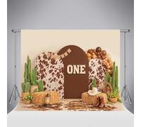 Sfondo fotografico di compleanno a tema cowboy western di Kate 8x8ft/2.5x2.5m con stampa mucca e cactus ideale per feste a tema Far West rodeo e servizio fotografico cake smash
