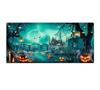 Sfondo fotografico di Halloween 16x7ft, stendardo della porta del garage del cimitero del castello spettrale, arredamento sospeso in poliestere resistente alla dissolvenza