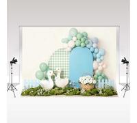 Sfondo fotografico Kate 3x2m/10x6.5piedi Palloncino Silly Goose Arco blu Cestino Decorazioni per compleanno Festa del primo bambini Sfondi per servizio fotografico fotografico