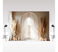 Sfondo fotografico Kate 3x2m/10x6.5piedi stile boho con arco finestra pampa candele decorazioni per compleanno festa del primo compleanno sfondo per servizio fotografico fotografico