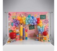 Sfondo fotografico Kate Back to School 10x8ft/3x2.5m con palloncini colorati matite e scarabocchi ideale per aule scolastiche feste artistiche e come per cabina fotografica in studio