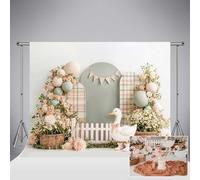 Sfondo fotografico Kate Cake Smash Silly Goose per feste di compleanno per bambini 8x8ft/2.5x2.5m con motivo floreale a quadretti verde salvia ideale per neonati servizi fotografici e ritratti