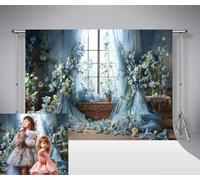 Sfondo fotografico Kate con finestra blu floreale matrimonio addio al nubilato festa di compleanno sfondo per torta smash bambini adulti fotografia studio fotografico sfondi 6,5x6,5 piedi/2x2 m