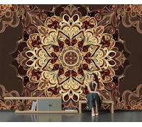Sfondo Fotografico Modello Mandala 350L×256Acm Sfondo Salotto Camera Da Letto Ufficio Corridoio Decorazione Murali Decorazione - Progettazione Simmetrica Complessa - Marrone