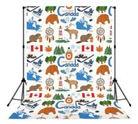 Sfondo fotografico multi-scena con simboli e icone del Canada, per baby shower, ritratti, feste, video e decorazione della casa, 1,5 x 2,1 m