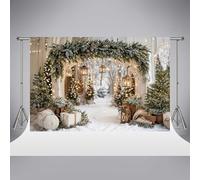 Sfondo fotografico natalizio Kate 10x8 piedi/3x2,5 m ghirlanda arco luci dell'albero di Natale scena di neve all'aperto sfondi per feste di Natale sfondo per ritratti di famiglia per bambini
