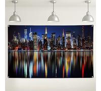 Sfondo fotografico panoramico con skyline di New York, paesaggio notturno urbano, perfetto per feste, eventi, celebrazioni stagionali, 180 x 109 cm