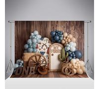 Sfondo fotografico per il primo compleanno di Kate Western Cowboy 6.5x6.5ft/2x2m in legno rustico con cactus arco di palloncini ritratti di bambini tema rodeo cabina famiglia fotografica foto