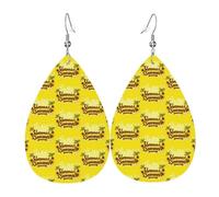 Sfondo giallo con Hello Sunshine Teardrop orecchini in ecopelle set per le donne stampato leggero pendente goccia trafitto ragazze