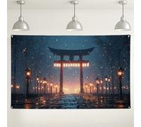Sfondo giapponese da parete con cancello Torii, tranquilla scena notturna della natura, sfondo fotografico, lanterna decorazione per eventi interni ed esterni, decorazione per festival invernali, 180