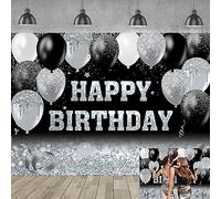 Sfondo glitter argento nero argento palloncino felice compleanno bokeh fotografia sfondo per donne uomini festa di compleanno banner 240 x 180 cm