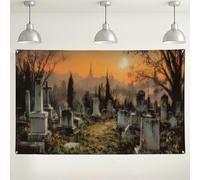 Sfondo gotico cimitero, decorazioni spettrali per cimitero infestato, sfondo fotografico per interni ed esterni, per feste ed eventi, 180 x 109 cm