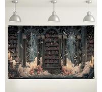 Sfondo gotico per biblioteca, decorazione spettrale di Halloween, casa infestata sfondo per feste, tema autunno scuro per cabina fotografica, 180 x 109 cm