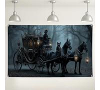 Sfondo gotico vintage a forma di carrozza di cavallo, decorazione fantasy scura spettrale per feste di Halloween e cabina fotografica, sfondo raccapricciante elegante per esterni/interni, 180 x 109 cm