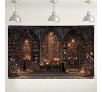 Sfondo gotico vintage a forma di zucca, decorazione da parete per biblioteca di Halloween, sfondo fotografico floreale scuro per feste ed eventi di Halloween, 180 x 109 cm
