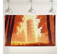 Sfondo illustrativo con torre pendente, design con paesaggio autunnale, ideale per fotografie, eventi autunnali, banchetti e celebrazioni, 180 x 109 cm