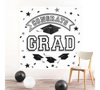 Sfondo in plastica bianca di alta qualità "Congrats Grad" - 165,1 x 165,1 cm (1 set) - Set di decorazioni per feste di laurea, design unico e audace - perfetto per celebrare risultati accademici e