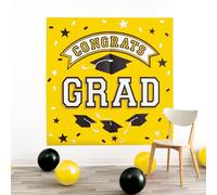 Sfondo in plastica gialla di alta qualità "Congrats Grad" - 165,1 x 165,1 cm (1 set) - Set di decorazioni per feste di laurea, design unico e audace - perfetto per celebrare risultati accademici e