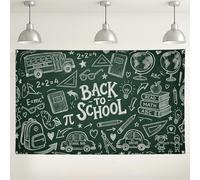 Sfondo in stile lavagna, striscione a tema allegro materiale scolastico, sfondo educativo verde per eventi fotografici, celebrazioni per il ritorno a scuola, 180 x 109 cm