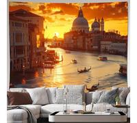 Sfondo in tessuto con immagine del Canal Grande di Venezia al tramonto, arazzo da parete, arazzi in poliestere, per camera da letto, ufficio, dormitorio, decorazioni per feste