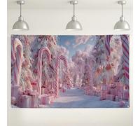 Sfondo invernale con bastoncini di zucchero nel paese delle meraviglie, decorazioni natalizie per fotografie, feste di Natale, per interni ed esterni, 180 x 109 cm