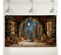 Sfondo invernale con foresta del paese delle meraviglie, accogliente sfondo fotografico natalizio rustico, decorazioni per feste per interni ed esterni, 180 x 109 cm