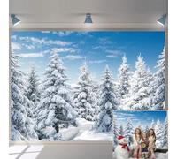 Sfondo invernale con foresta innevata bianca per esterni con albero di pino innevato, sfondo fotografico per inverno, Natale, Capodanno, eventi, feste, sfondo decorativo (243,8 x 183,8 cm)