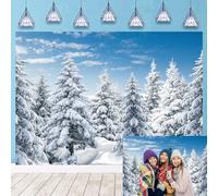 Sfondo invernale con foresta innevata bianca per esterni con albero di pino innevato, sfondo fotografico per inverno, Natale, Capodanno, eventi, feste, sfondo decorativo (213,4 x 152,4 cm)