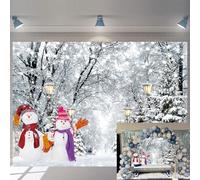 Sfondo invernale con foresta innevata, paesaggio invernale Paese delle meraviglie paesaggio, paesaggio naturale, pupazzo di neve, albero di pino, sfondo fotografico, decorazioni per feste di Natale