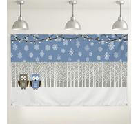 Sfondo invernale con gufo, graziose decorazioni con scena della foresta innevata, sfondo fotografico per interni ed esterni, per feste ed eventi invernali, 180 x 109 cm