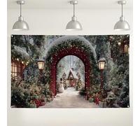 Sfondo invernale del paese delle meraviglie, decorazione natalizia con villaggio innevato, sfondo fotografico per feste ed eventi, 180 x 109 cm