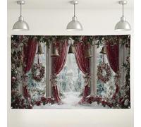 Sfondo invernale del Paese delle Meraviglie, elegante decorazione floreale rossa e campana, sfondo fotografico natalizio per interni ed esterni, per feste di vacanza, 180 x 109 cm