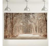 Sfondo invernale del paese delle meraviglie, scena della foresta innevata con luci fatate, accogliente sfondo fotografico per interni ed esterni, per feste ed eventi di Natale, 180 x 109 cm