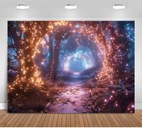 Sfondo magico della foresta di 2,1 x 1,5 m, sfondo incantato della foresta luminosa, sentiero fantasy nel bosco con luci incandescenti, sfondo fotografico da sogno per feste di compleanno ritratto