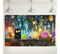 Sfondo magico per laboratorio di pozioni di gatto, decorazioni colorate per feste, tema incantato per Halloween o feste di compleanno, 180 x 109 cm