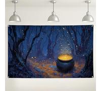 Sfondo mistico a forma di calderone, incantevole scena notturna, decorazioni per feste, sfondo fotografico magico per Halloween o eventi fantasy, 180 x 109 cm