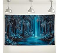 Sfondo mistico con cascata, scena della natura incantata, decorazioni per feste, sfondo fotografico blu per interni ed esterni, per eventi e celebrazioni, 180 x 109 cm