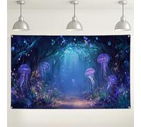 Sfondo mistico con meduse e foreste, incantevole scena subacquea per feste, sfondo fotografico a tema oceano, per interni ed esterni, per compleanno, baby shower, 180 x 109 cm