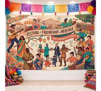 Sfondo multiculturale per festival della comunità diverse persone, 180 x | Global Unity Theme, sfondo fotografico, strumenti musicali tradizionali, riunione festiva della comunità