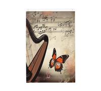 Sfondo musicale con arpa e farfalla bandiera da giardino di benvenuto 2 x 3 ft double face no dissolvenza casa cortile bandiere foto sfondo festa banner per cortile portico prato decorazione esterna